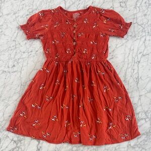 Girls Cat and Jack Horse Red Orange Smocked Button-Front Dress Sz 10/12